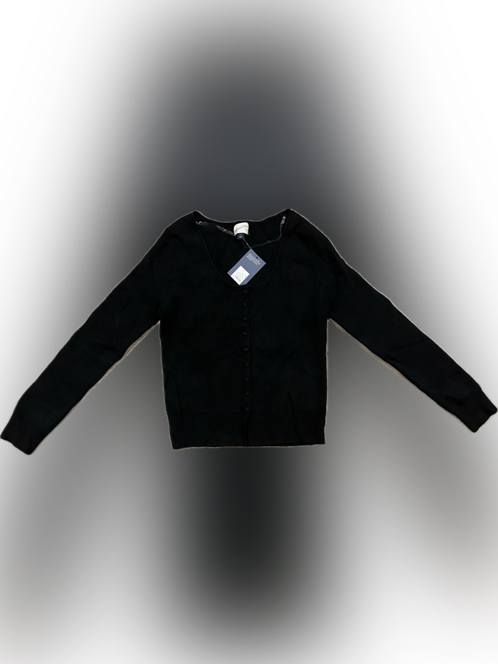 Universal Thread Black Ribbed Scoop Neck Button Front Cardigan L